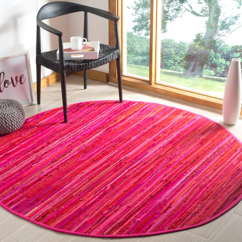 SAFAVIEH Handmade Rag Rug Sevim Casual Stripe Cotton Rug - 6' Round - Red/Multi - Round