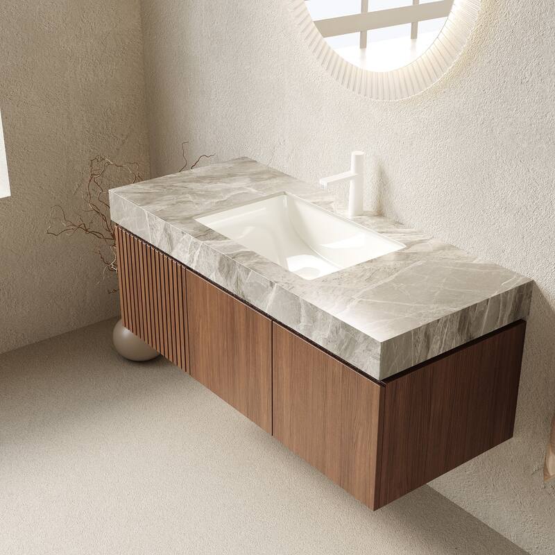 GDFStudio - Muri Modern 48" Floating Bathroom Vanity with Basin, Sintered Stone Countertop, Drawer & Double Doors