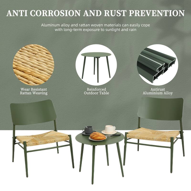 HOMEFUN Outdoor 3-Piece Aluminum Rattan Dining Sets
