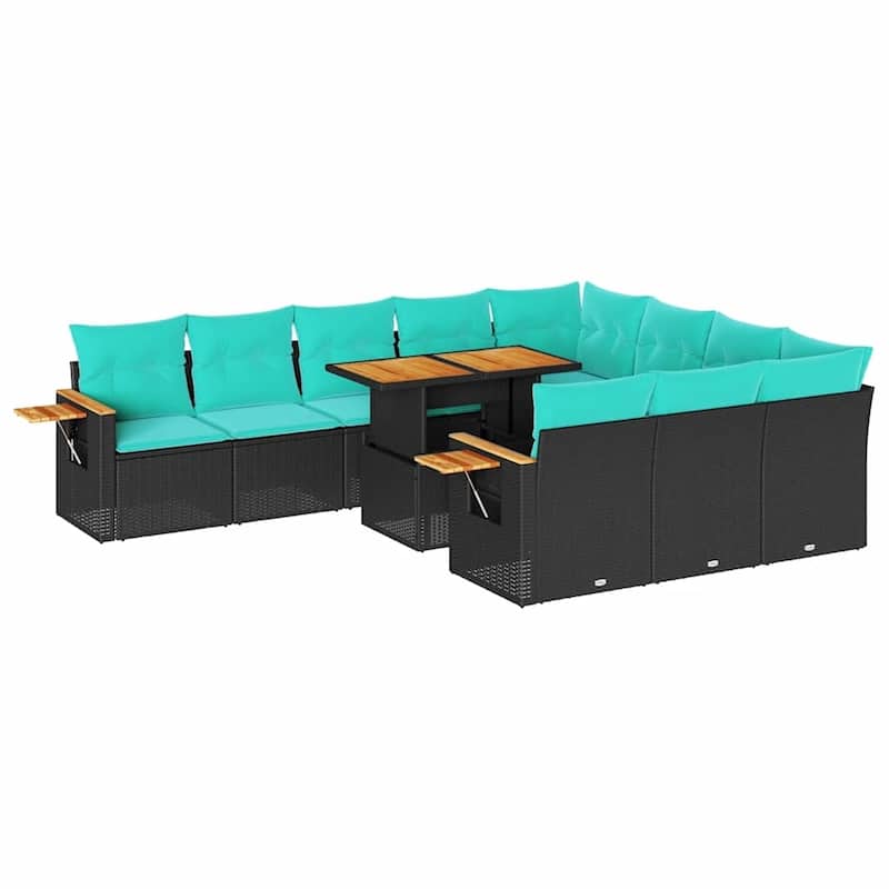 vidaXL Patio Sofa Set with Cushions Seat Modules 11 Piece Poly Rattan Acacia - 24.4 x 24.4 x 27.2