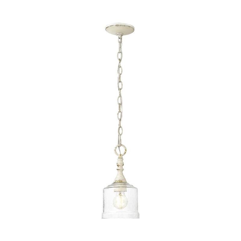 Keating Mini Pendant in Antique Black Iron with Hammered Water Glass Shade - Gold