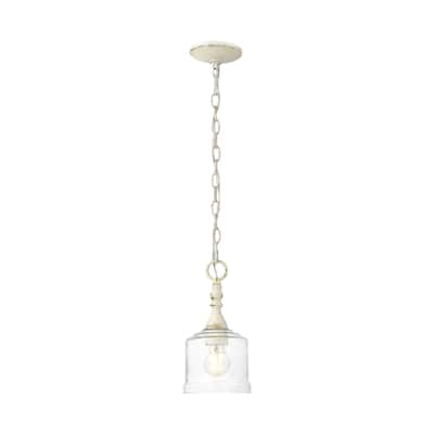 Keating Mini Pendant in Antique Black Iron with Hammered Water Glass Shade - Gold