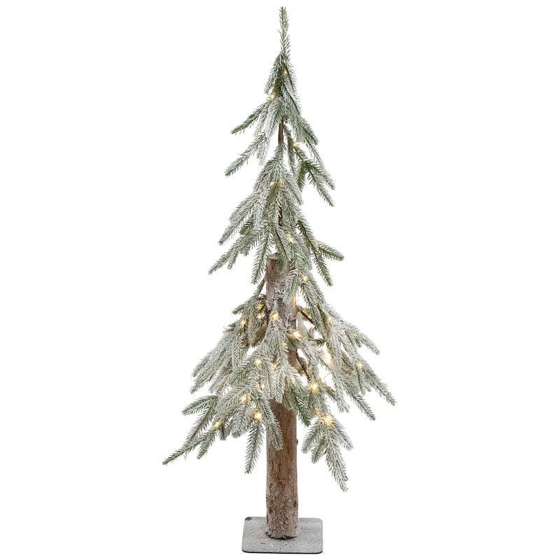 Pre-Lit Flocked Battery Operated Alpine Artificial Christmas Tree - 3' - Clear LED Lights - 3 Foot