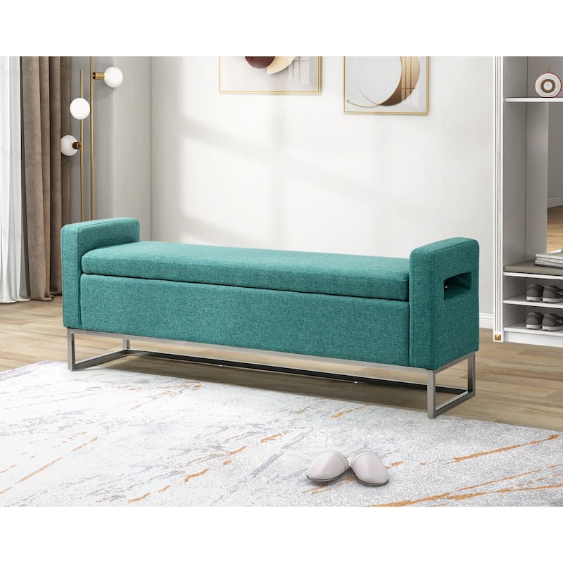 Diana Modern Upholstered Filp-Top Storage Bench with Sturdy Metal Legs - TEAL