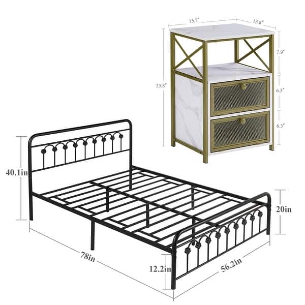 Taomika 3-Pieces Modern Bedroom Set with Black Platform Bed Frame and 3 ...