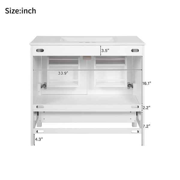 dimension image slide 0 of 35, GDFStudio - Aurora Wood Bathroom Vanity Set with Ceramic Sink and Divided Drawers