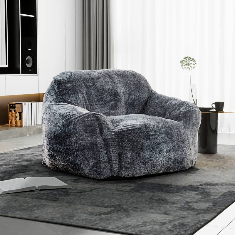 Modern Soft Faux Fur Memory Foam Bean Bag with Armrest, Living Room Lounger Chair