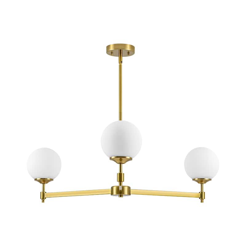 3-light Mid-Century Modern Gold/Black Sputnik Metal Frosted Glass Globe Chandelier for Dining/Living Room