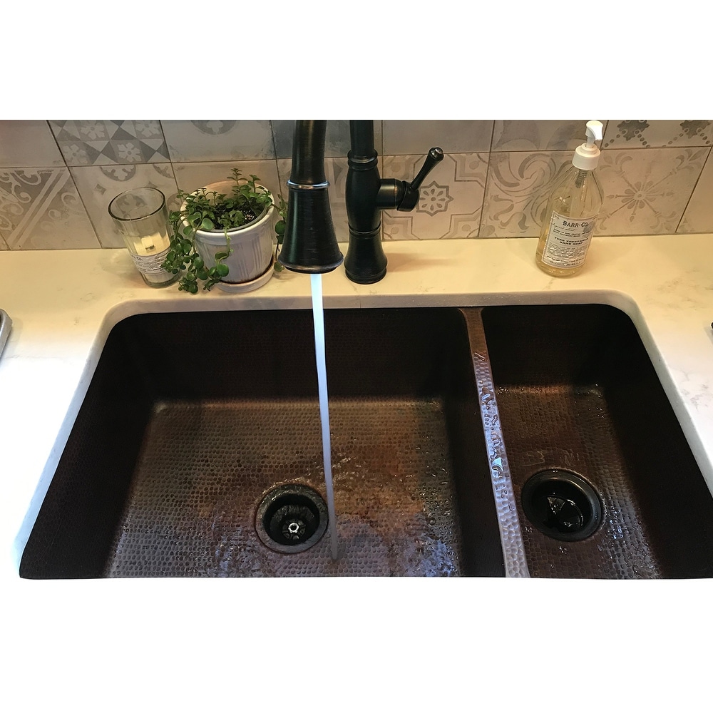 33-in Hammered Copper 75/25 Double Basin Kitchen Sink (K75DB33199)