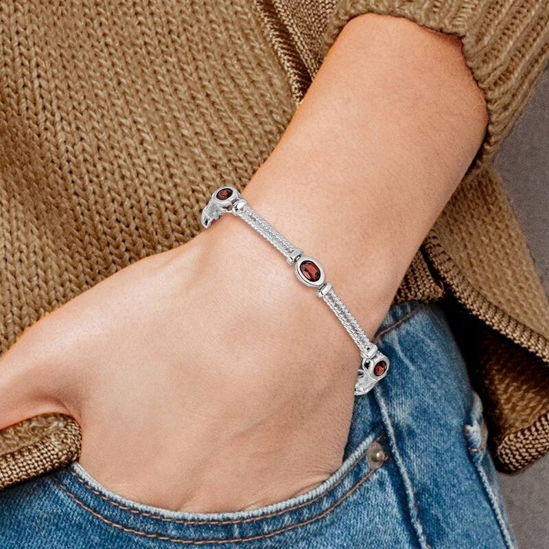 Curata 925 Sterling Silver Polished Box Catch Closure Garnet Bracelet 7 Inch Box Clasp