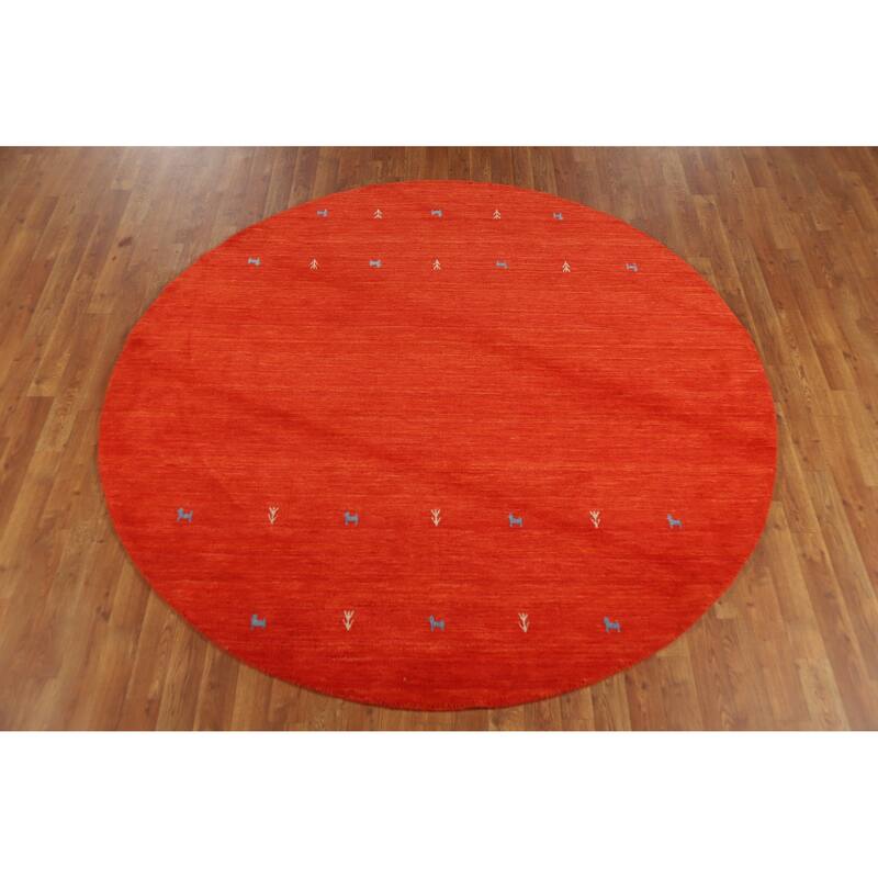 Hand Knotted Oriental 100% Wool Carpet Tribal Animal Pictorial Oranges & Rust Gabbeh Area Rug - 6' 6'' X 6' 6''