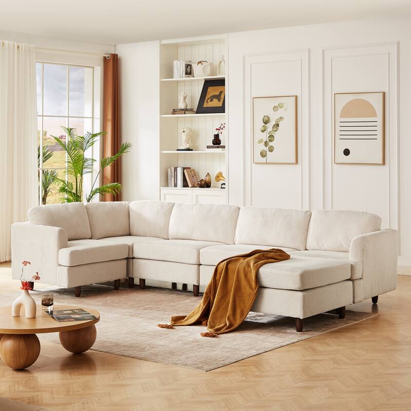 95.6" Corduroy Modular Sectional Sofa (6-Seater) with Sleeper Function