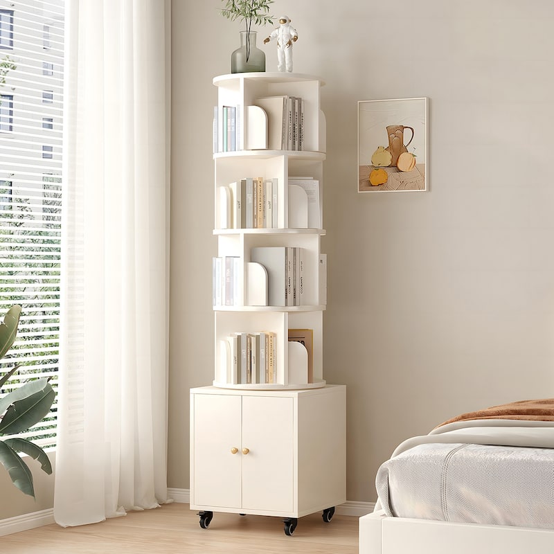 Anmytek 360 Rotating Corner Bookshelf with Wheels Space Saving Storage for Small Rooms
