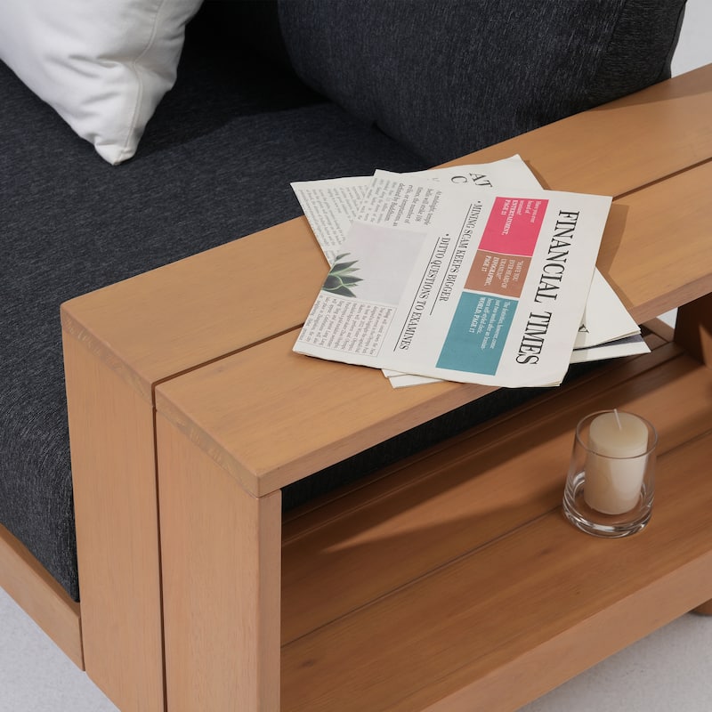 Outdoor 4-Piece Conversation Set Solid Eucalyptus Wood L-Shaped Sectional Sofa with Coffee Table