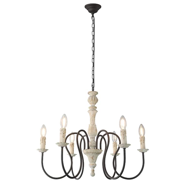 6-Light Farmhouse French Country Chandelier - N/A - Distressed White