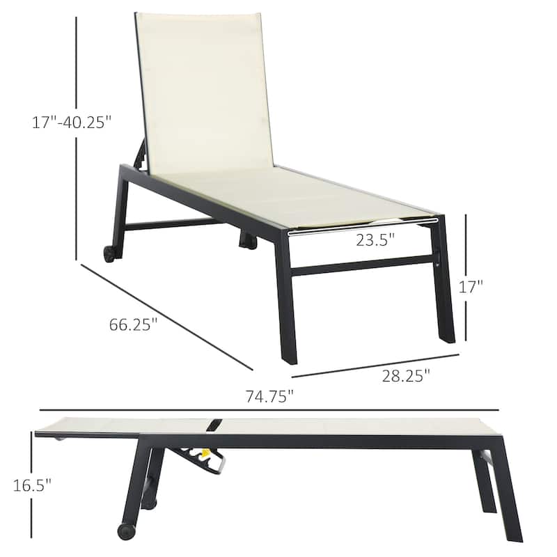 Outdoor Five Position Recliner /Chaise Lounge with Wheels,Steel Frame, Breathable Fabric
