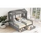 preview thumbnail 13 of 16, Twin Size House Platform Beds with Two Drawers Shared Beds, Combination Of 2 Side By Side Twin Size Beds