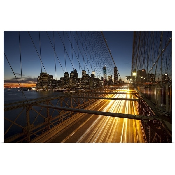"Brooklyn Bridge and Manhattan at night, New York City, New York" Poster Print