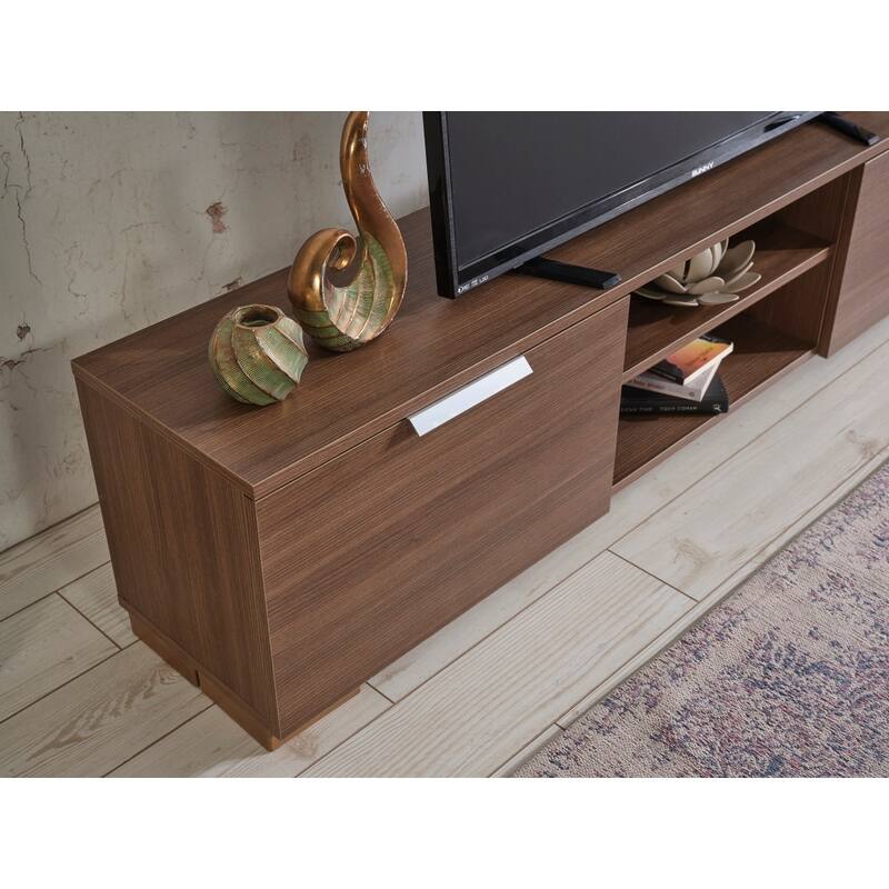 FurnisHome Store Luxia Mid Century Modern Tv Stand 2 Sliding Door Cabinet 2 Shelves 67 inch Tv Uni, White