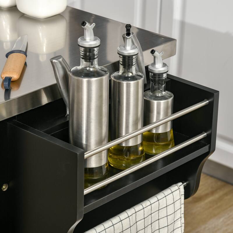 HOMCOM Rolling Kitchen Island Utility Storage Cart With Drawer, Spice Rack & Wheels - Black