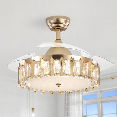 Bella Depot 42" Retractable Crystal Ceiling Fan with Dimmable LED Light and Remote Control