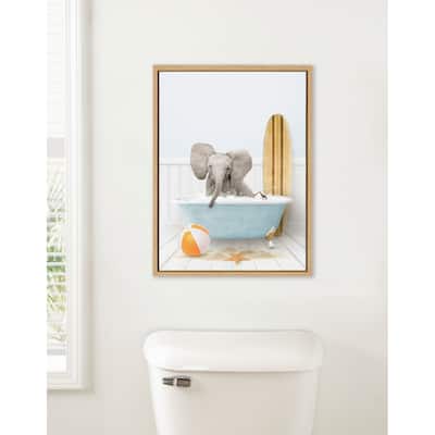 Kate and Laurel Sylvie Elephant Bath Framed Canvas by Amy Peterson