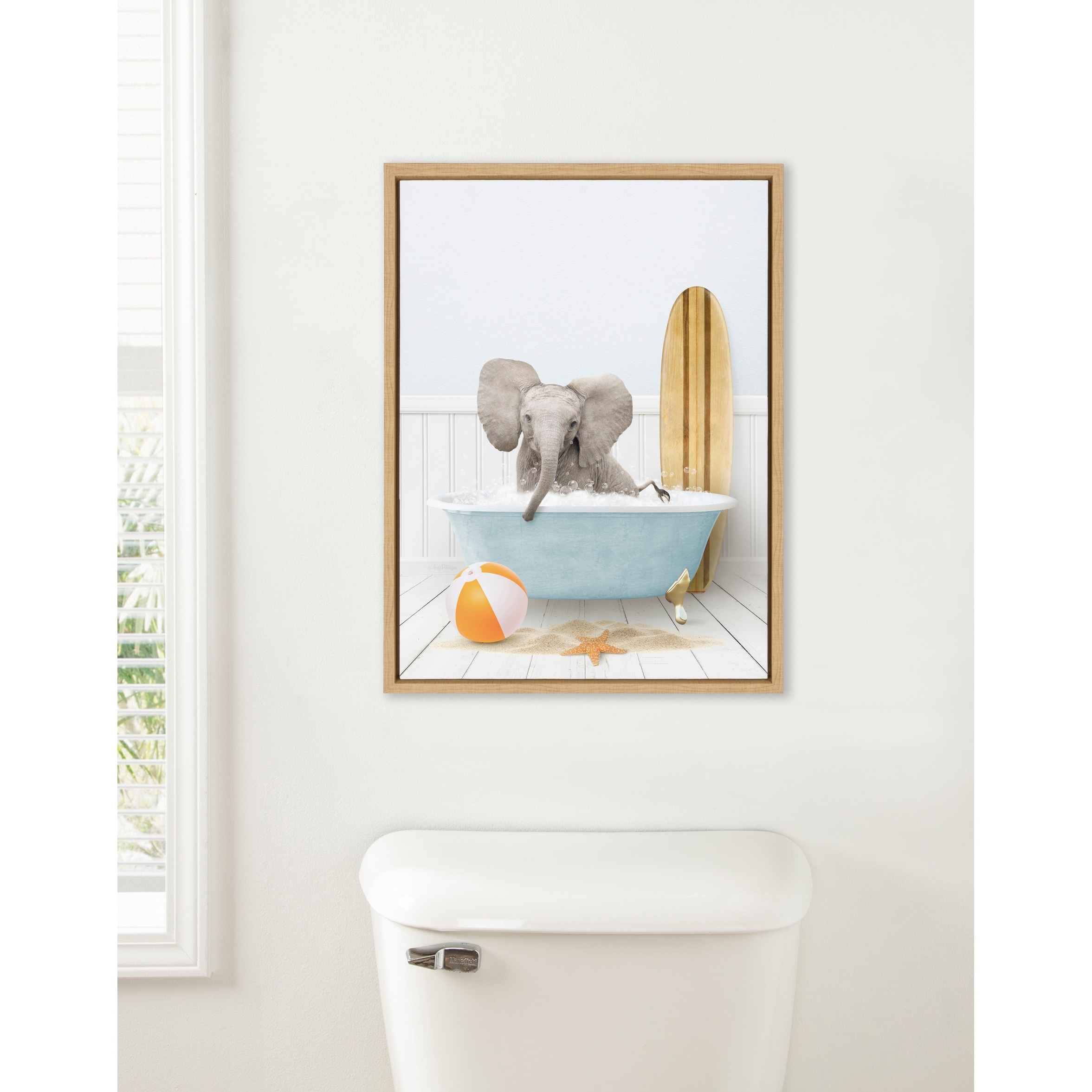 Kate and Laurel Sylvie Elephant Bath Framed Canvas by Amy Peterson