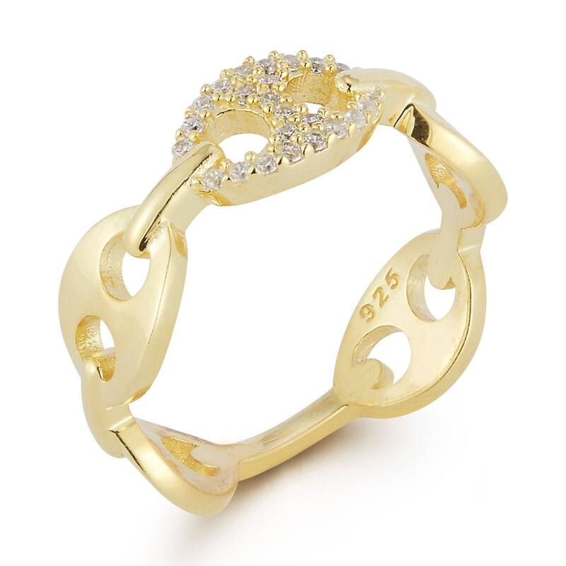 Soleil Sterling Silver Pave Mariner Band Ring