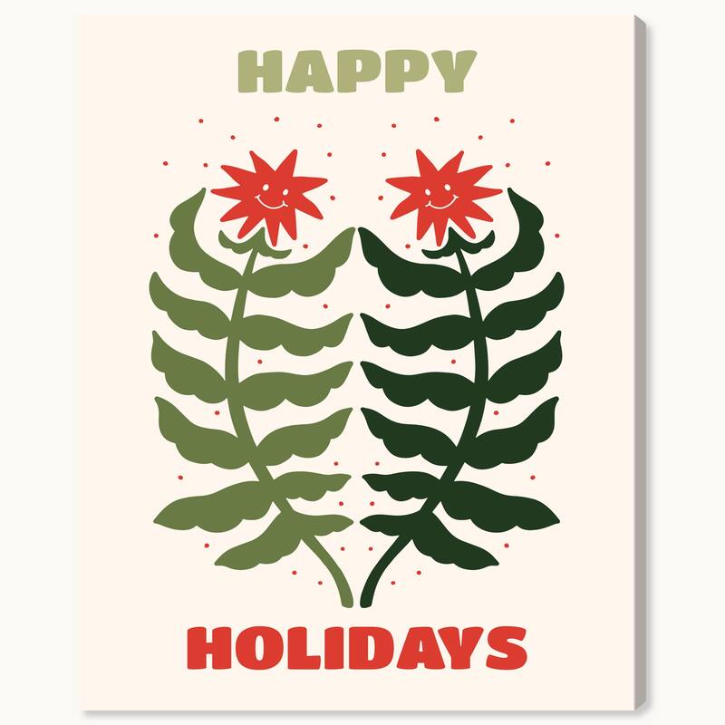 Wynwood Studio Canvas Holiday and Seasonal Happy Leaning Trees Red Modern & Contemporary Wall Art Canvas Print