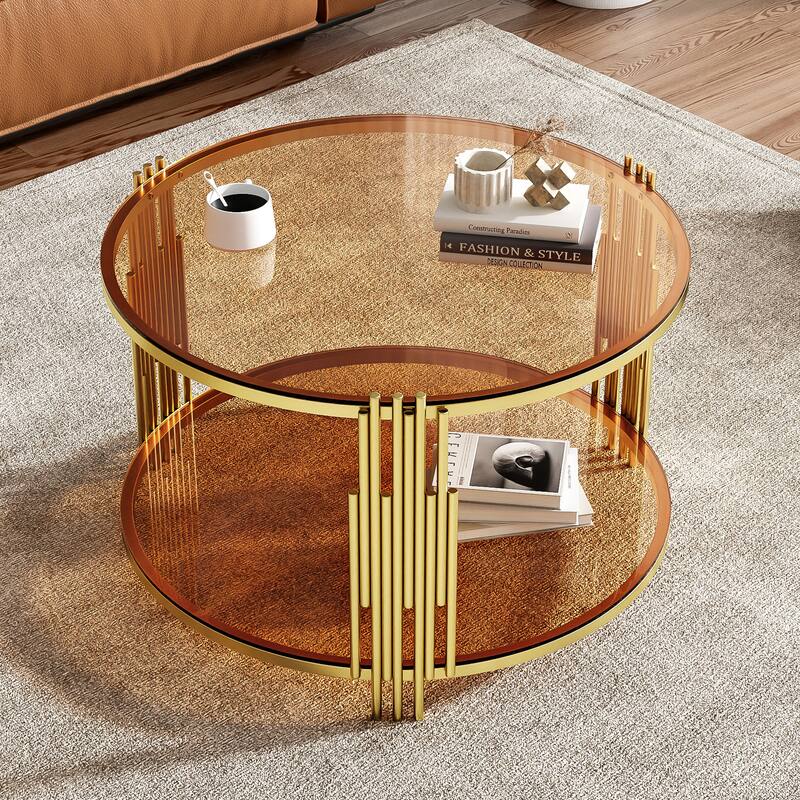 Coffee Table Round Room Table, Stainless Steel Irregular Leg Tempered Glass Top