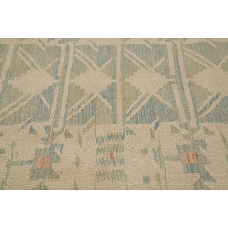 Hand Woven Oriental 100% Wool Carpet Southwestern Tribal Beige & Ivories Kilim Area Rug - 9' 9'' X 6' 8''