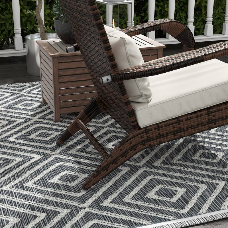 Outsunny Patio Wicker Adirondack Chair With Ottoman, Outdoor Fire Pit Chair With Cushions
