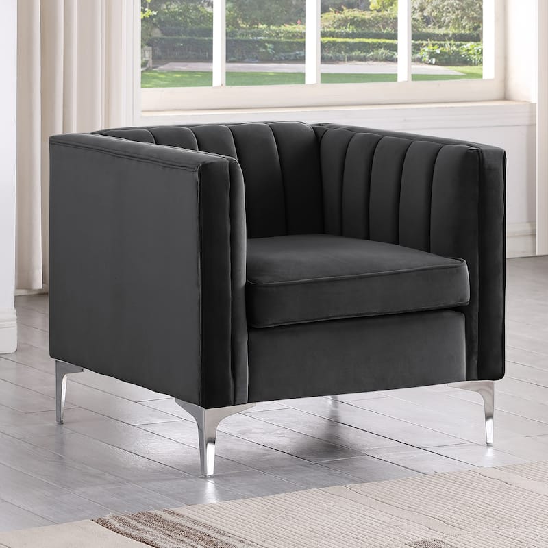 Morden Fort Modern 2 Pieces of Chair and Loveseat Set with Dutch Velvet Grey, Iron Legs