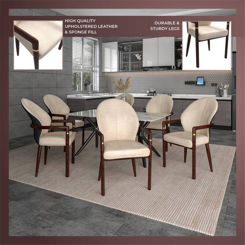 LeisureMod Set of 2 Modern Leather/Velvet Dining Chair - Elegant Armchair with Gold Accents for Home Office & Kitchen
