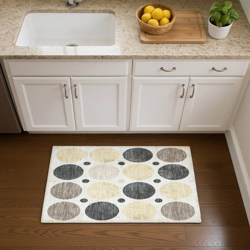 Premium Washable Super Soft Casual Circles Mayfield Rug - Ivory - 1'8" x 2'6"