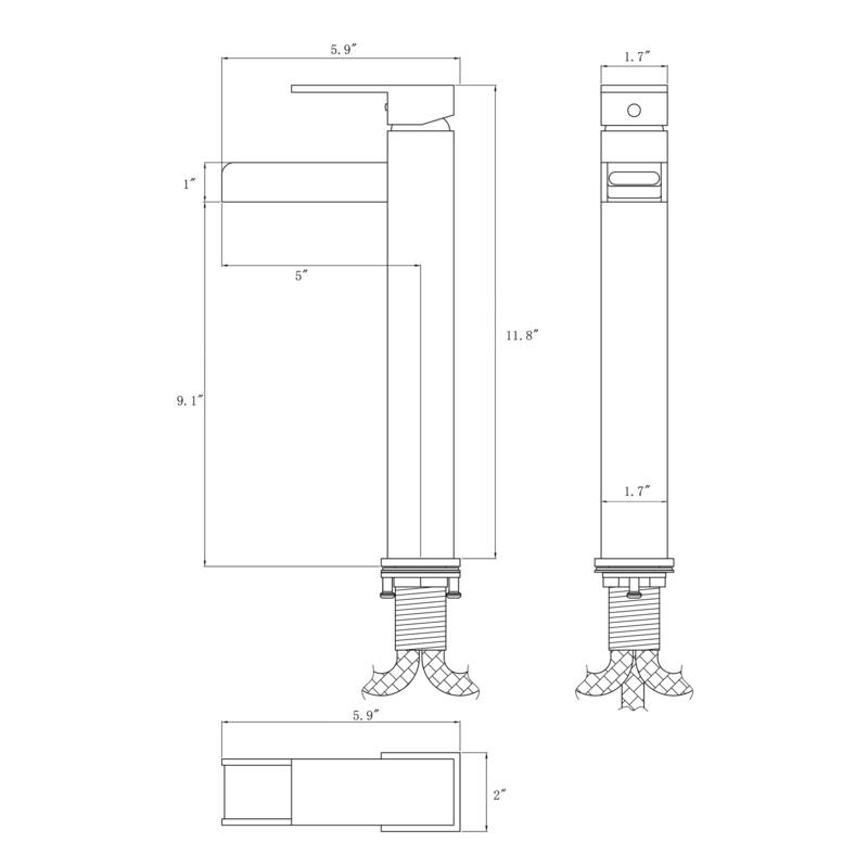Single Handle Square Tall Waterfall Bathroom Sink Faucet