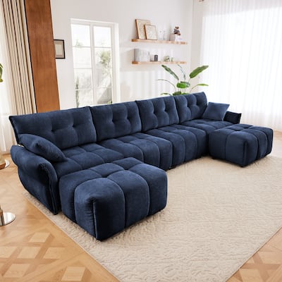 4-Seater U-Shaped Modular Sofa with 2 Ottomans & Pillows