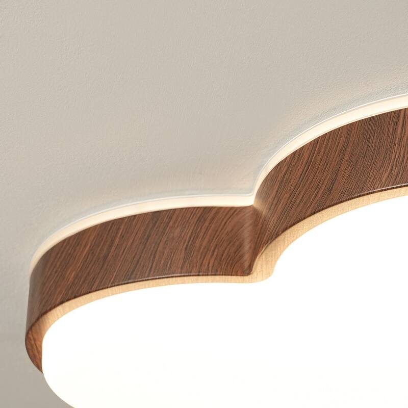 Walnut Wood Grain 5CCT Dimmable LED Cloud Kids Flush Mount - 21.9 Inches