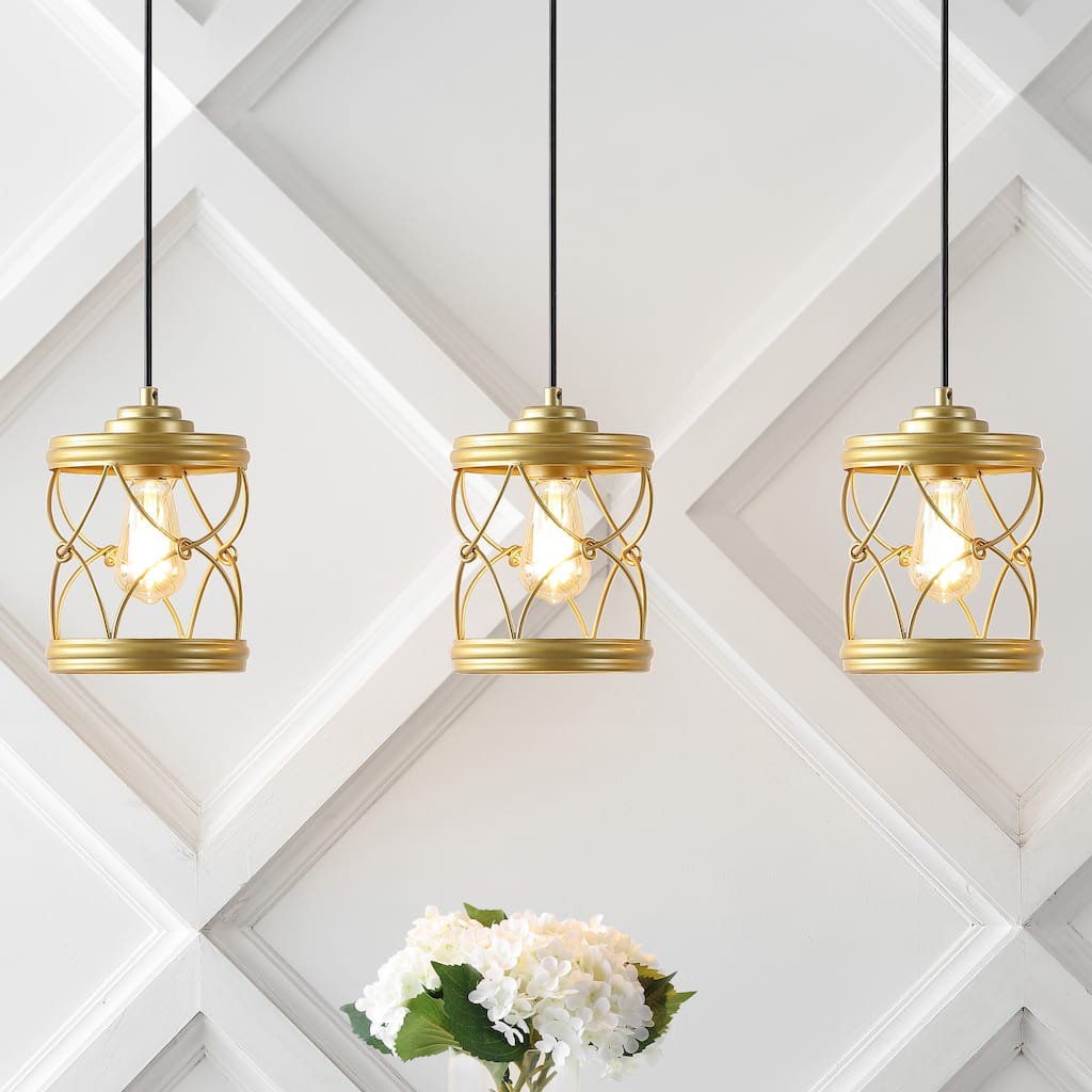 Helisa 6.5" 1-Light Farmhouse Industrial Iron Filigree Caged Jar LED Pendant, (Set of 3) by JONATHAN Y