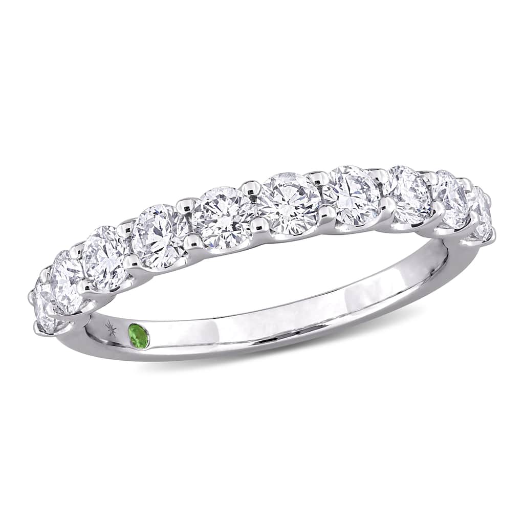 Miadora 1ct TDW Lab Grown Diamond and Tsavorite Accent Anniversary Band 14k White Gold