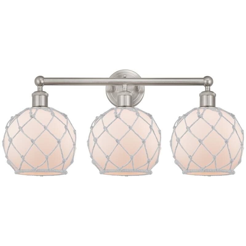 Innovations Lighting 616-3W-13-26 Farmhouse Rope Vanity Farmhouse Rope - Brushed Satin Nickel / White Glass with White Rope