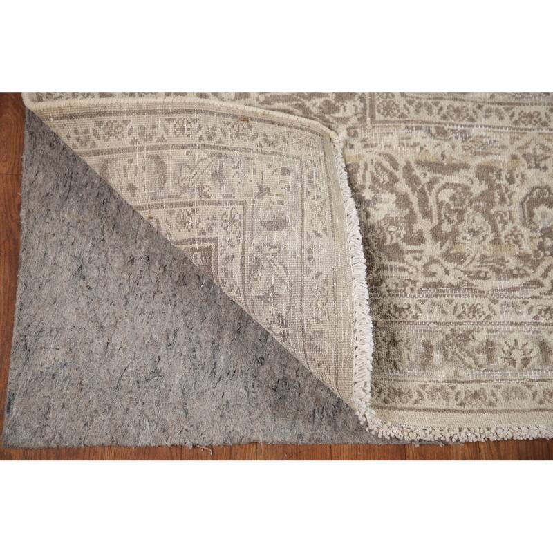 Hand Knotted Oriental 100% Wool Carpet Traditional Floral Beige & Ivories Mashad Area Rug - 12' 1'' X 9' 5''