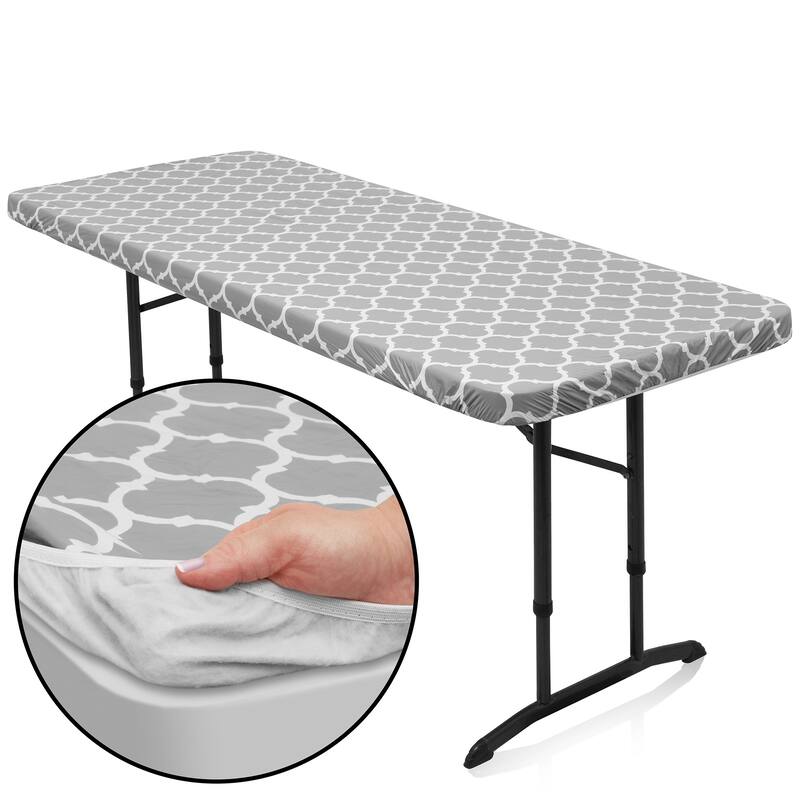 Fitted Vinyl Tablecloth with Flannel Backing Patterned - Gray Moroccan - 72x30 - 72 x 30 inches