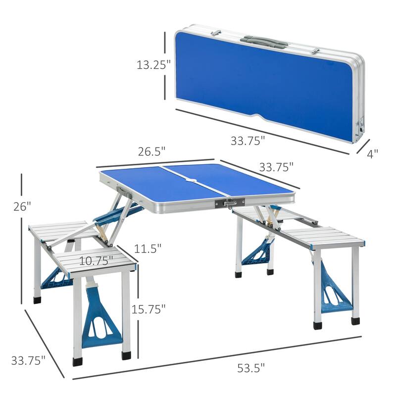 Outdoor Aluminum Suitcase Portable Folding Picnic Table with Bench & Umbrella Hole