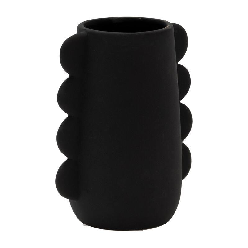 7" Decorative Dolomite Vase Contemporary Black Eared Flower Vases for Home, Office Decorative Table Centerpiece Accent