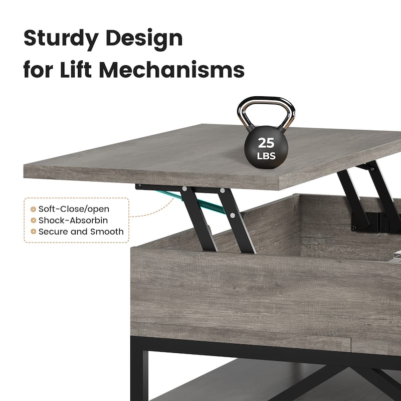Coffee Table Lift Top 2 Drawers Hidden Compartment for Living Room