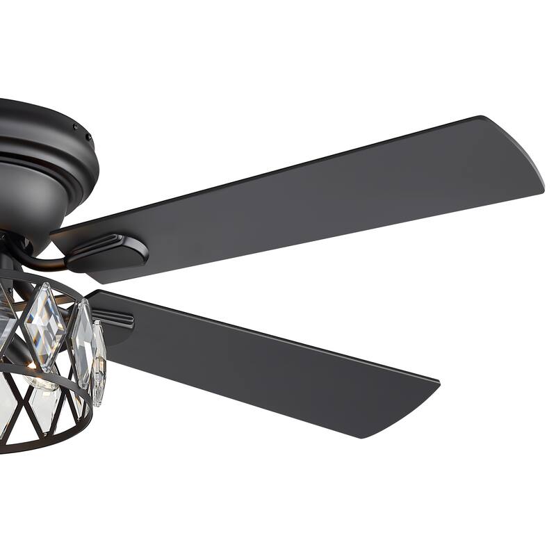 52 inch 5-Blade Flush Mount Crystal Ceiling Fan with Light Remote