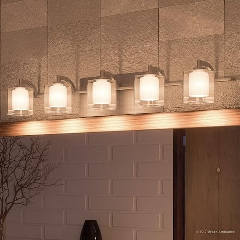 Luxury Modern 5-light Brushed Nickel Finish Bathroom Vanity Light - 6" H, 42" W, 6.25" Dep