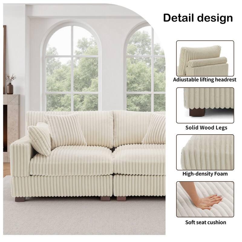 Modern Plush Corduroy Loveseat Sofa Couch with Pillows