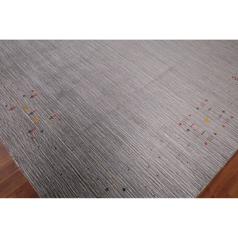 Silver Gray Striped Gabbeh Square Area Rug Handmade Wool Carpet - 9'7"x 9'7"